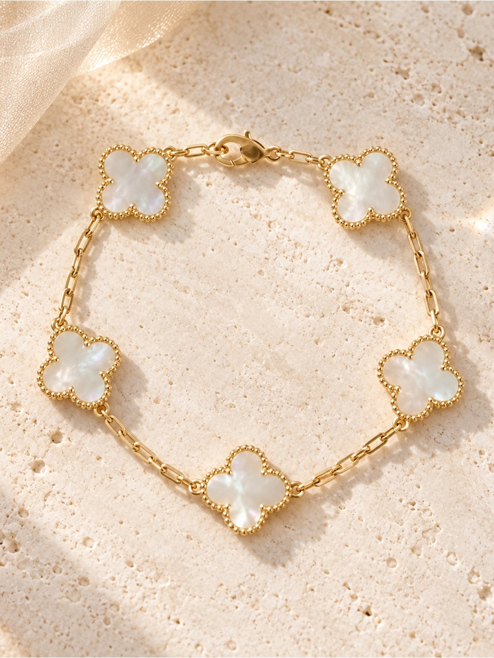 Four leaf clover Gold and Mother of Pearl Clover Bracelet